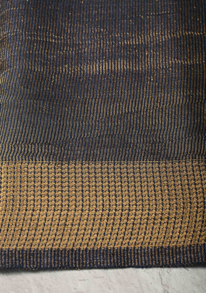 Navy Blue Semi Tussar Saree with Charming Meenakari Resham Pin Stripes and Zari Border