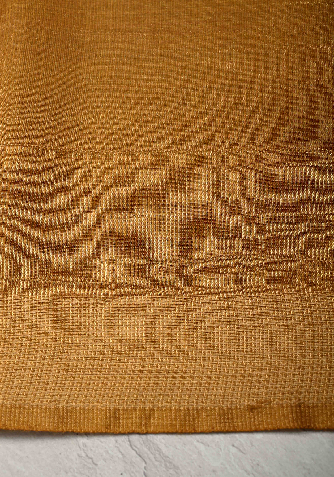 Ochre Yellow Knit Finish Pure Tussar Silk Saree With Minimal Zari Border | SILK MARK CERTIFIED