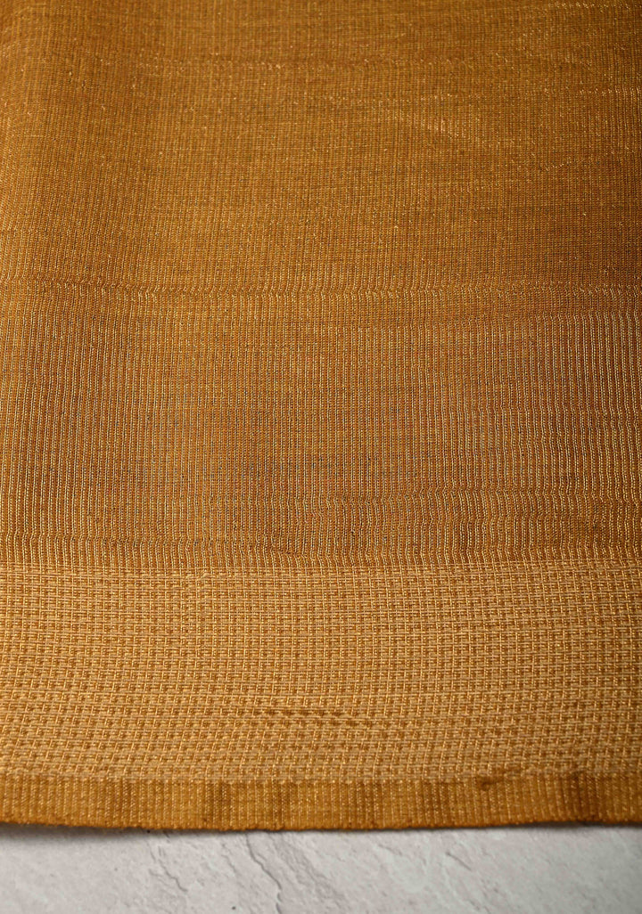 Ochre Yellow Knit Finish Pure Tussar Silk Saree With Minimal Zari Border | SILK MARK CERTIFIED