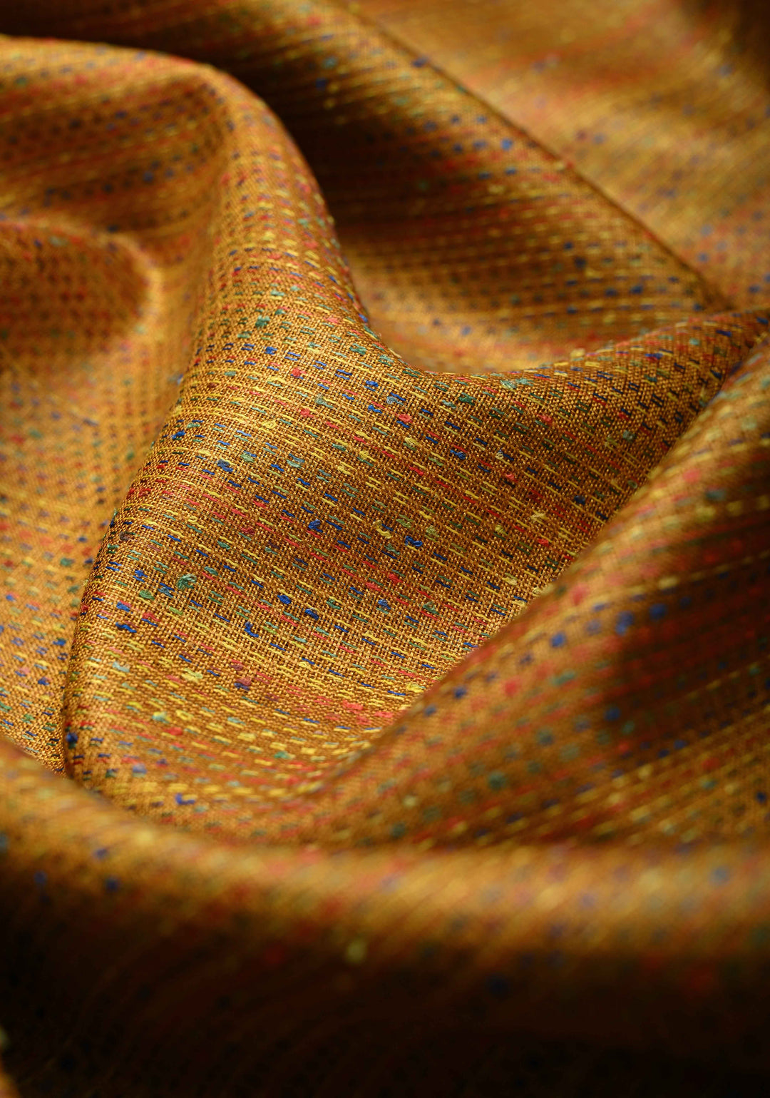 Ochre Yellow Knit Finish Pure Tussar Silk Saree With Minimal Zari Border | SILK MARK CERTIFIED