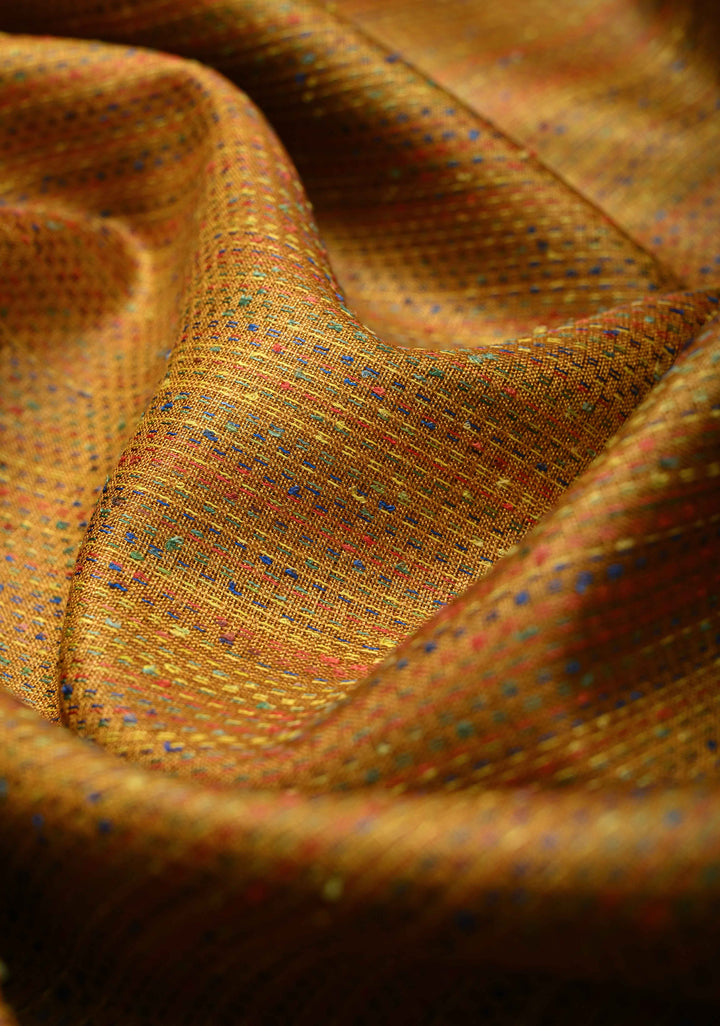 Ochre Yellow Knit Finish Pure Tussar Silk Saree With Minimal Zari Border | SILK MARK CERTIFIED