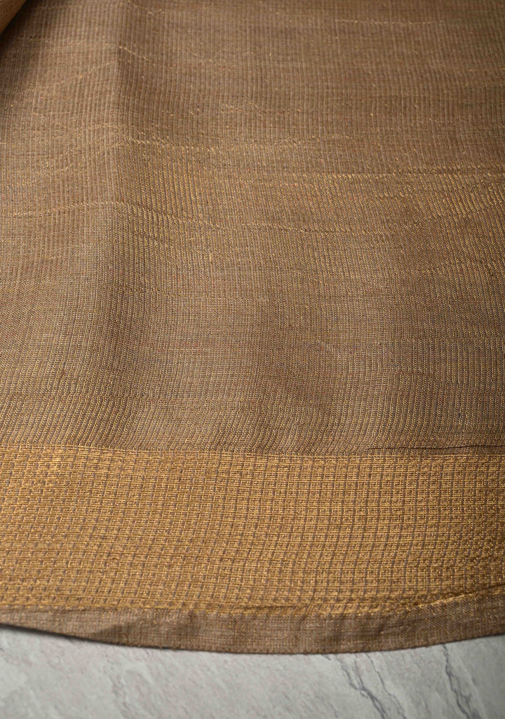 Gray Knit Finish Pure Tussar Silk Saree With Minimal Zari Border | SILK MARK CERTIFIED