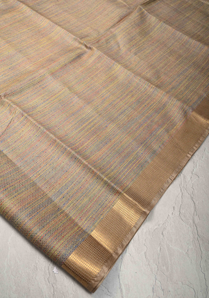 Gray Knit Finish Pure Tussar Silk Saree With Minimal Zari Border | SILK MARK CERTIFIED