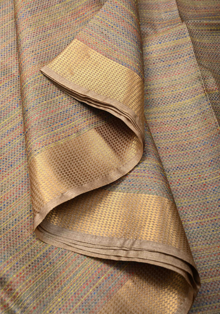 Gray Knit Finish Pure Tussar Silk Saree With Minimal Zari Border | SILK MARK CERTIFIED