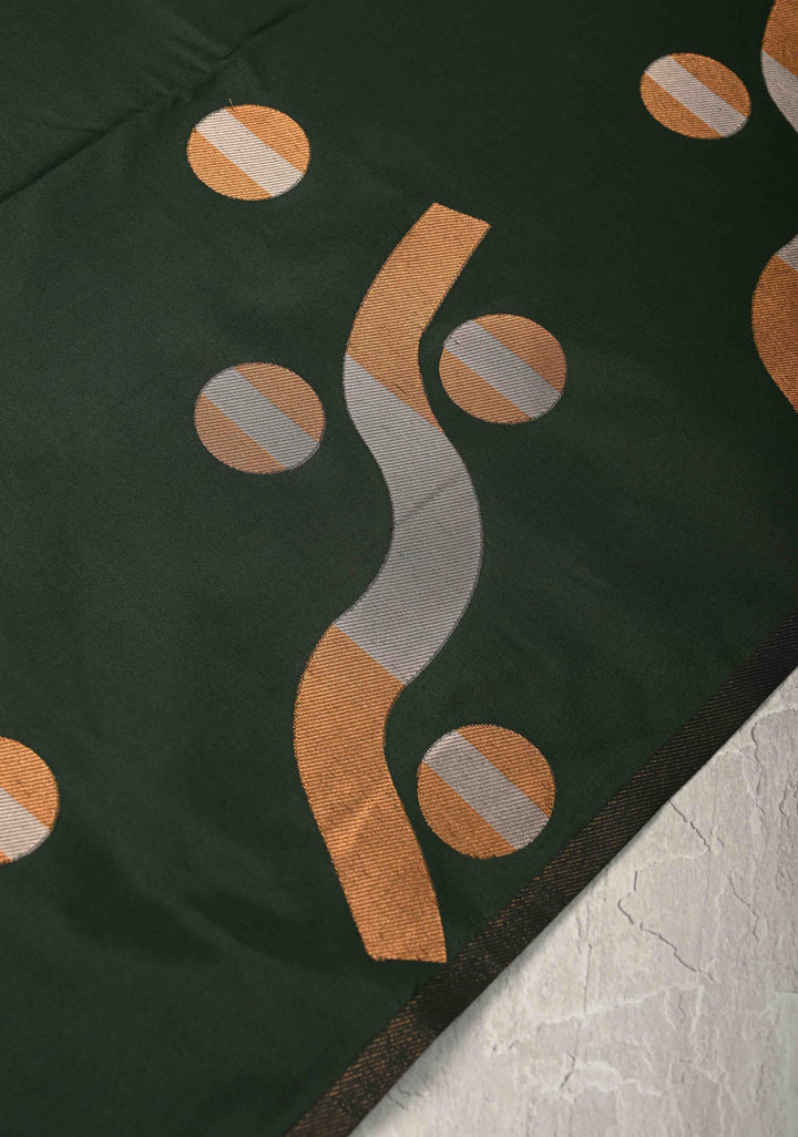 Dark Green Kanchi Semi Silk Saree with Gold silver Zari Buttas and Border Less