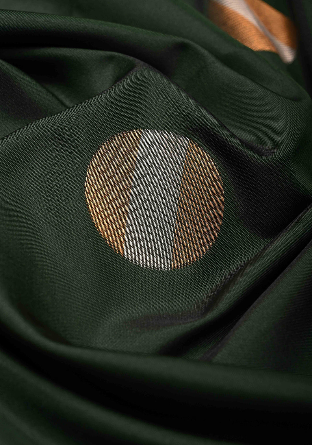 Dark Green Kanchi Semi Silk Saree with Gold silver Zari Buttas and Border Less