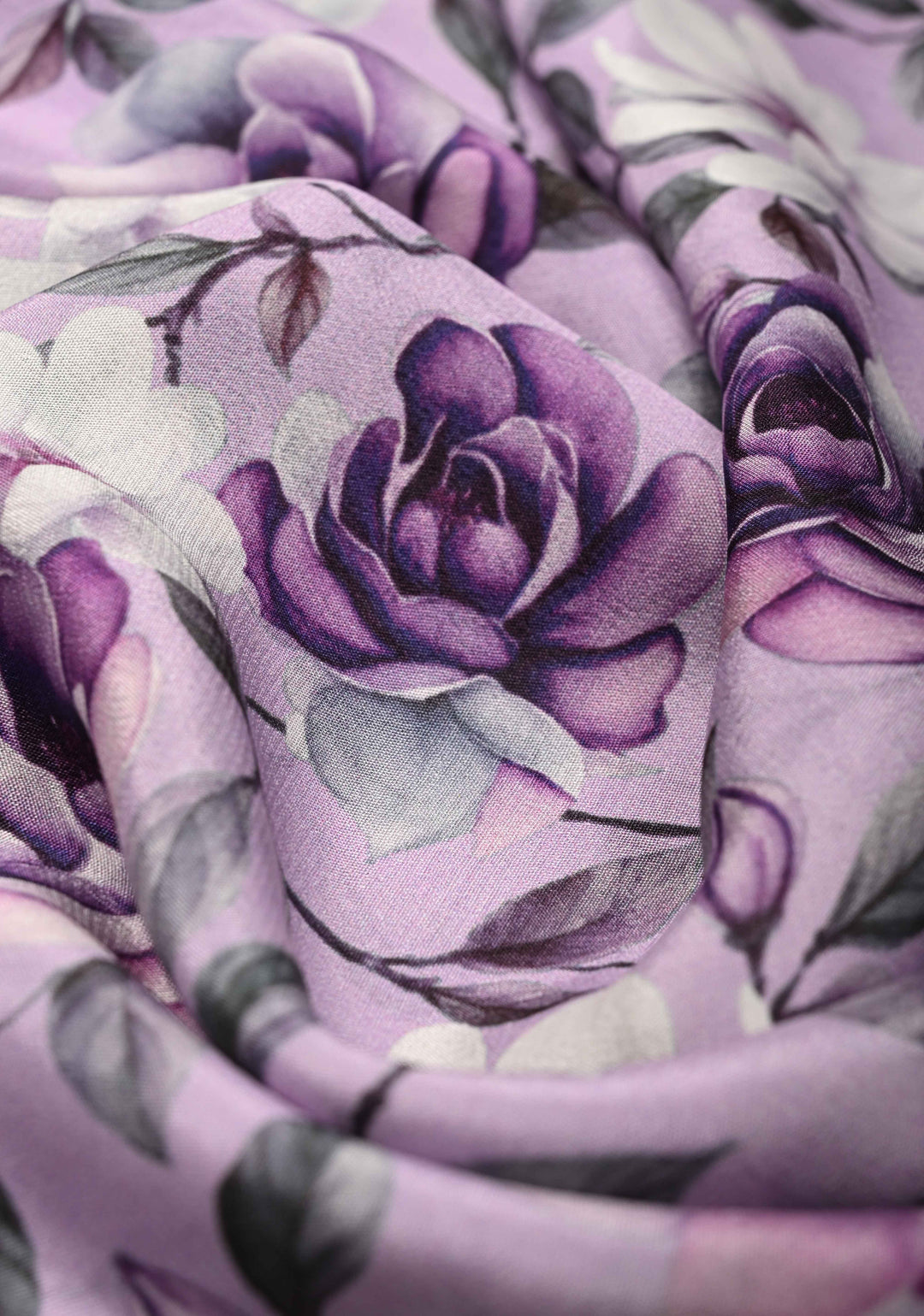 Light Lavender Mysore Silk Saree with Floral Digital Print and Machine Embroidery on Rettaipet Border | SILK MARK CERTIFIED