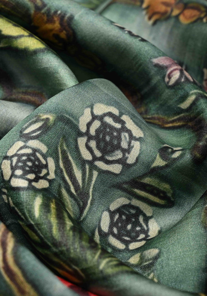 Green Tussar Silk saree with Kalamkari Digital Print and Green Pallu | SILK MARK CERTIFIED (Copy)