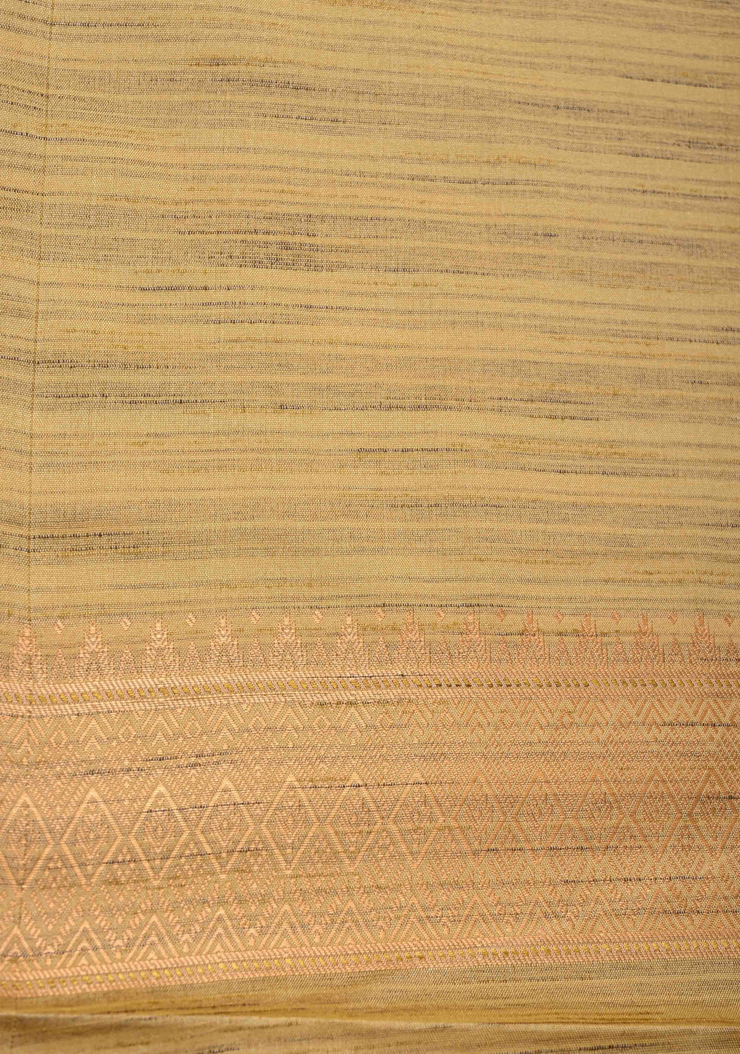 Muted Yellow Kanchi Semi Silk Saree with Meenakari  Buttas and Multicolor Temple Border