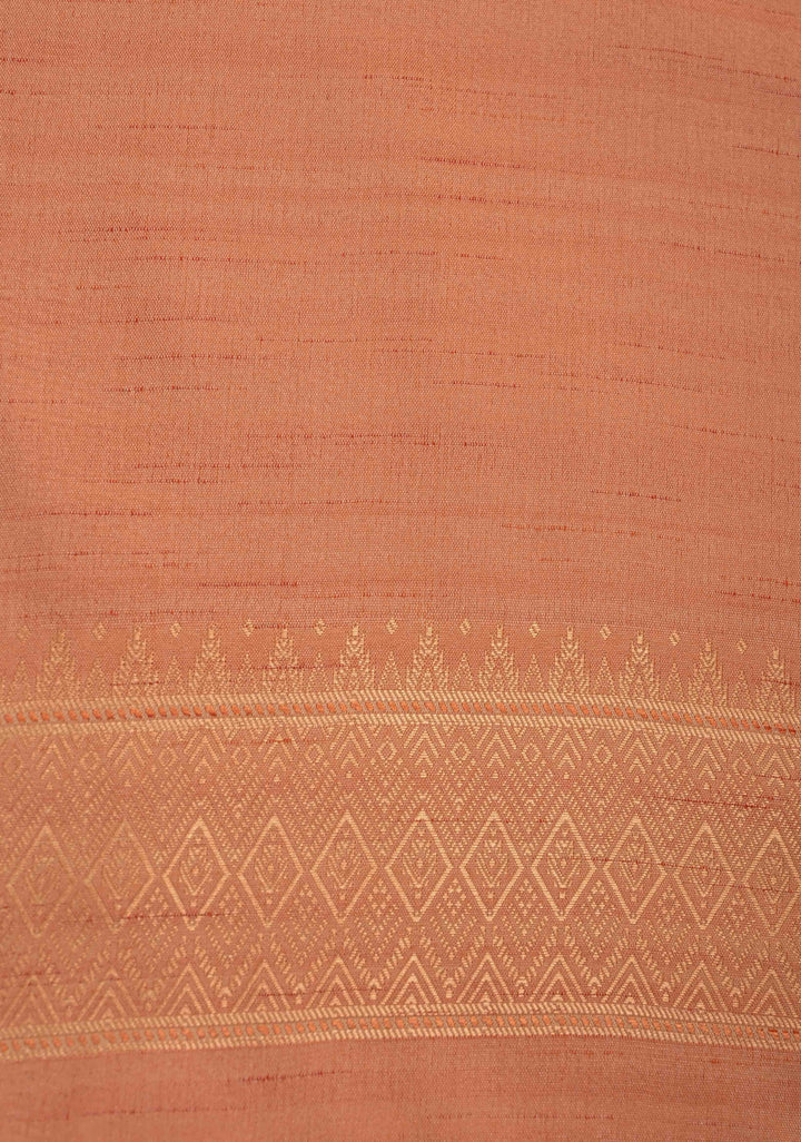 Peach Kanchi Semi Silk Saree with Meenakari  Buttas and Multicolor Temple Border
