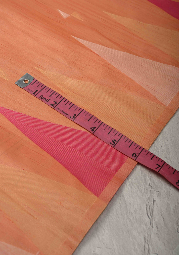 Peach Kanchi Semi Silk Saree with Meenakari  Buttas and Multicolor Temple Border