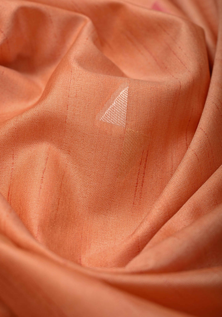 Peach Kanchi Semi Silk Saree with Meenakari  Buttas and Multicolor Temple Border