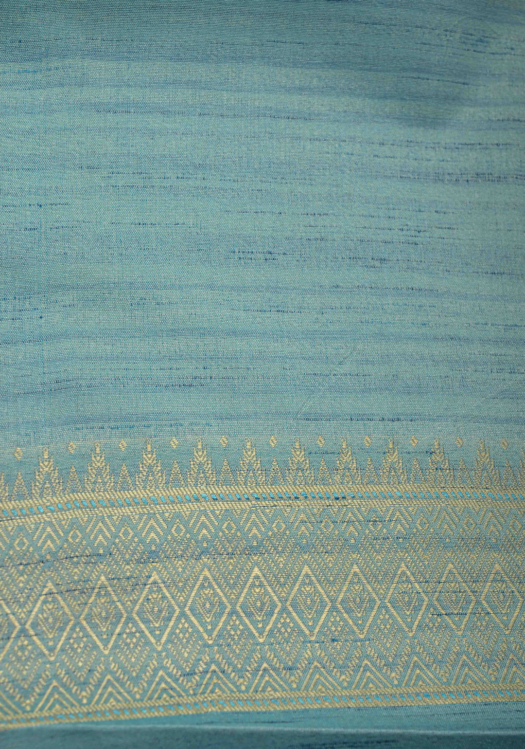 Teal Mist Kanchi Semi Silk Saree with Meenakari  Buttas and Multicolor Temple Border