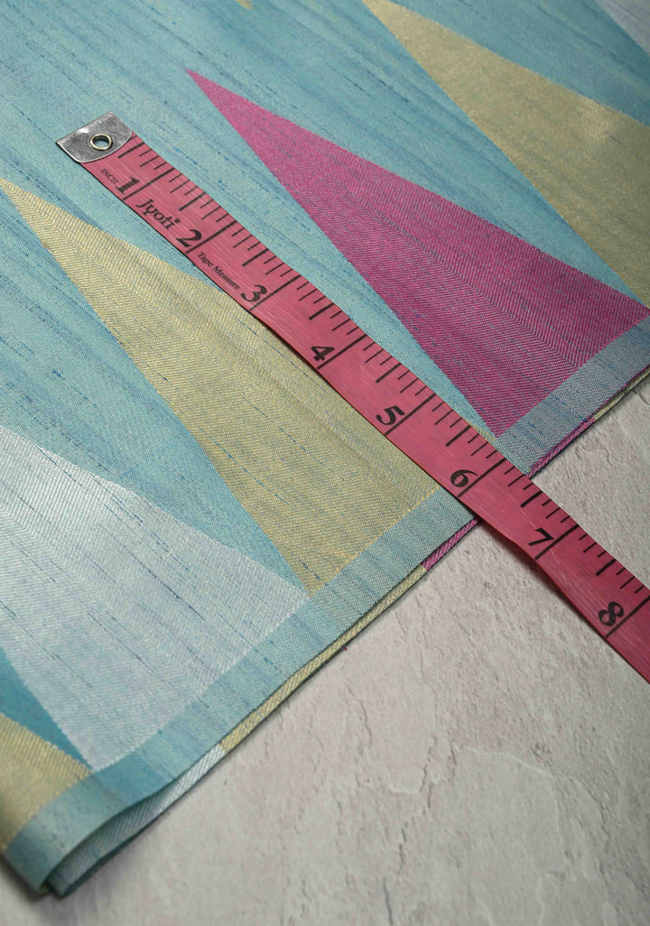 Teal Mist Kanchi Semi Silk Saree with Meenakari  Buttas and Multicolor Temple Border