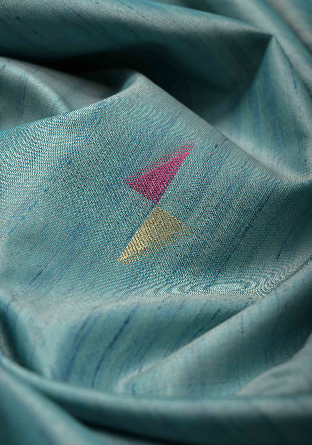 Teal Mist Kanchi Semi Silk Saree with Meenakari  Buttas and Multicolor Temple Border