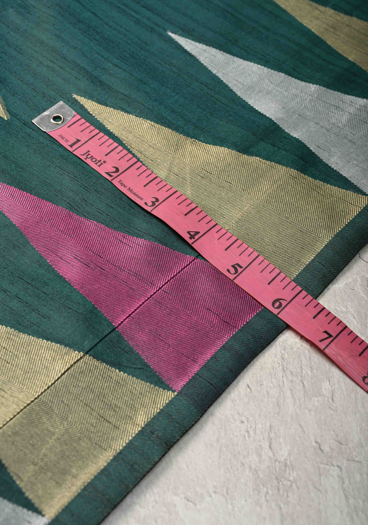 Bottle Green Kanchi Semi Silk Saree with Meenakari  Buttas and Multicolor Temple Border