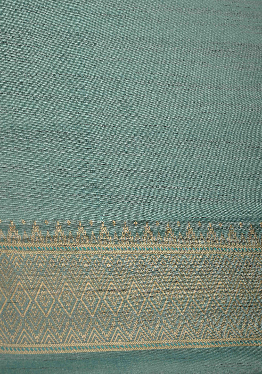 Sage Green Kanchi Semi Silk Saree with Meenakari  Buttas and Multicolor Temple Border