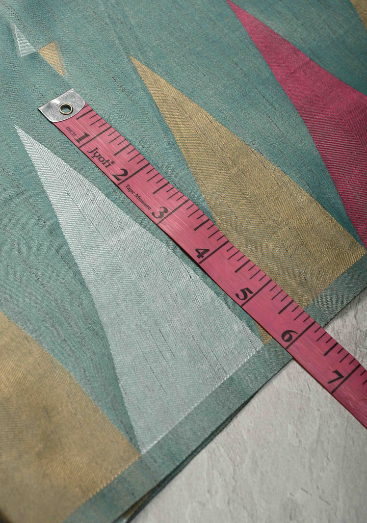 Sage Green Kanchi Semi Silk Saree with Meenakari  Buttas and Multicolor Temple Border