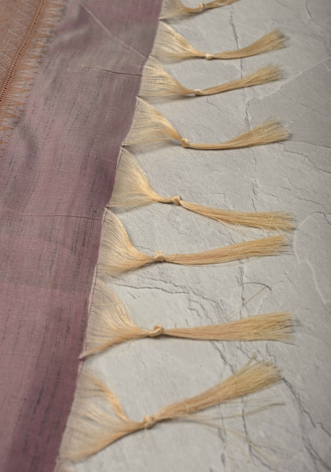 Dusty Mauve Kanchi Semi Silk Saree with Meenakari  Buttas and Multicolor Temple Border