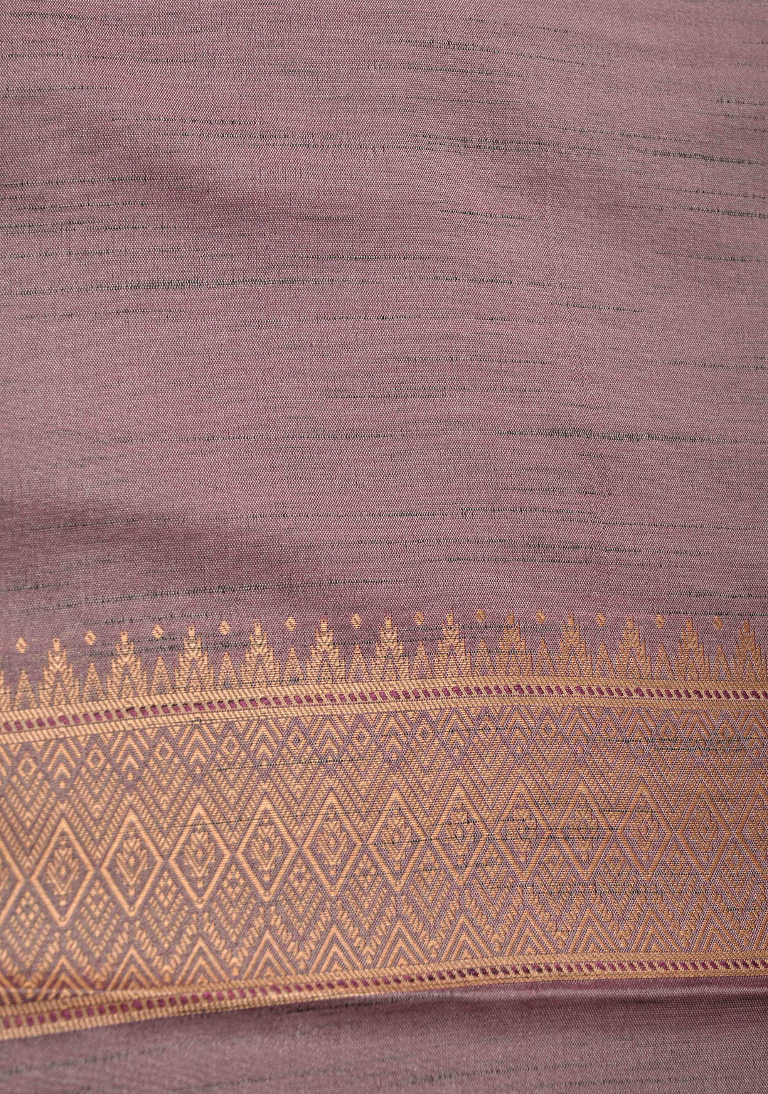 Dusty Mauve Kanchi Semi Silk Saree with Meenakari  Buttas and Multicolor Temple Border