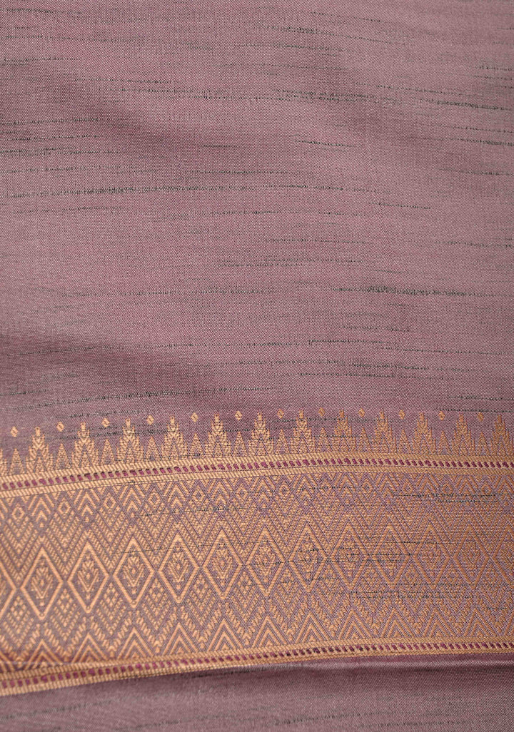 Dusty Mauve Kanchi Semi Silk Saree with Meenakari  Buttas and Multicolor Temple Border