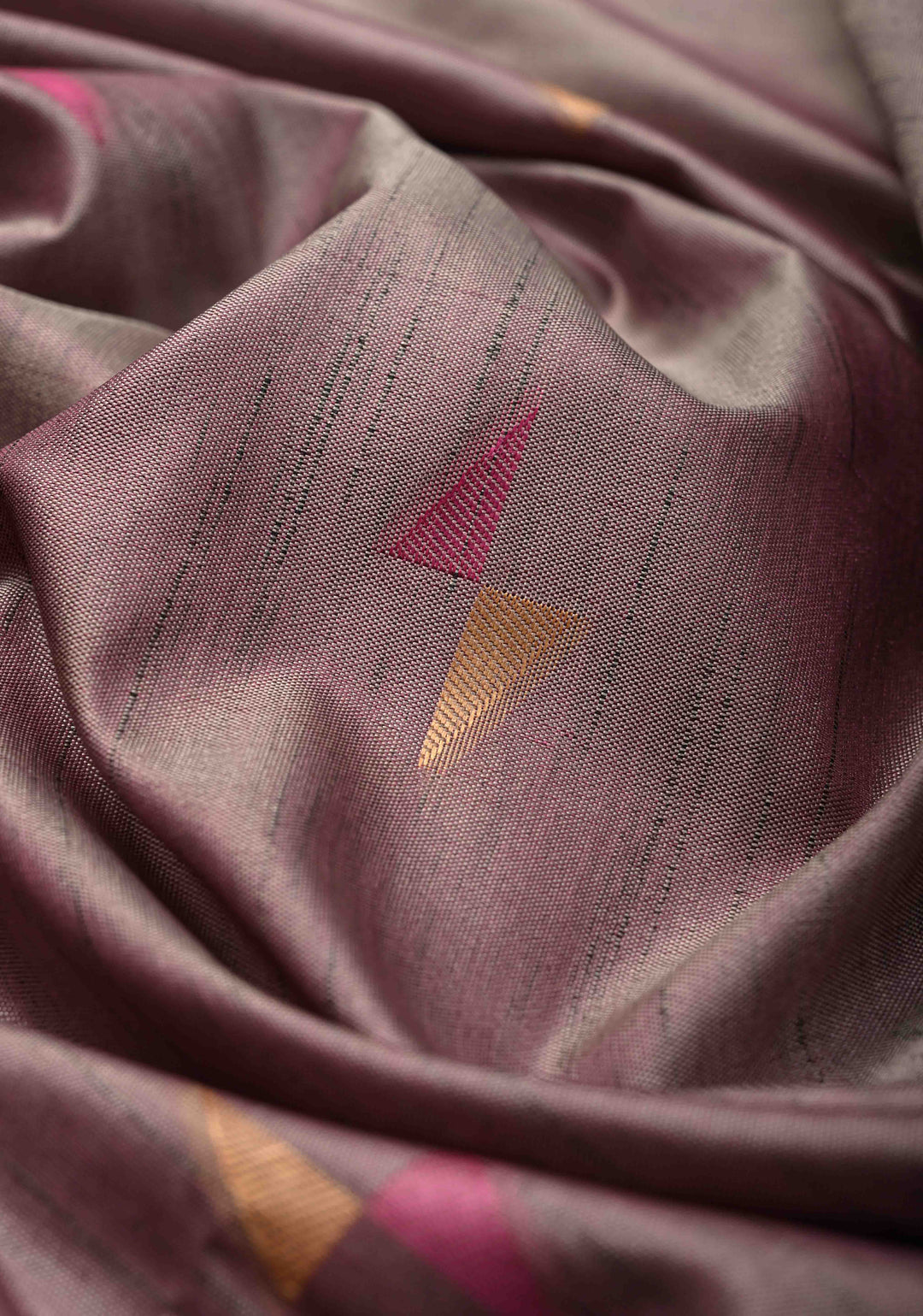 Dusty Mauve Kanchi Semi Silk Saree with Meenakari  Buttas and Multicolor Temple Border