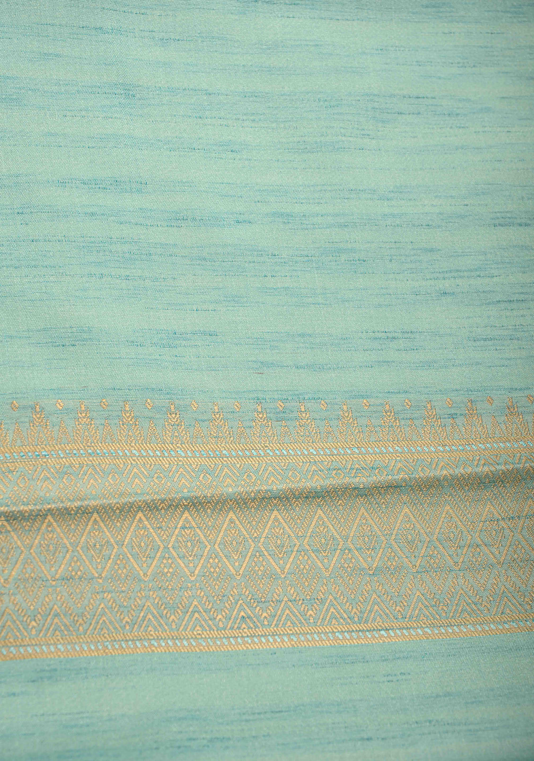 Seafoam Green Kanchi Semi Silk Saree with Meenakari  Buttas and Multicolor Temple Border