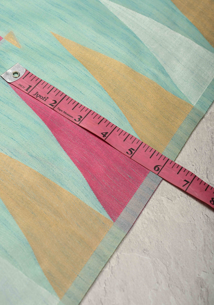 Seafoam Green Kanchi Semi Silk Saree with Meenakari  Buttas and Multicolor Temple Border