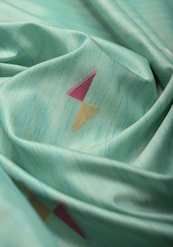 Seafoam Green Kanchi Semi Silk Saree with Meenakari  Buttas and Multicolor Temple Border