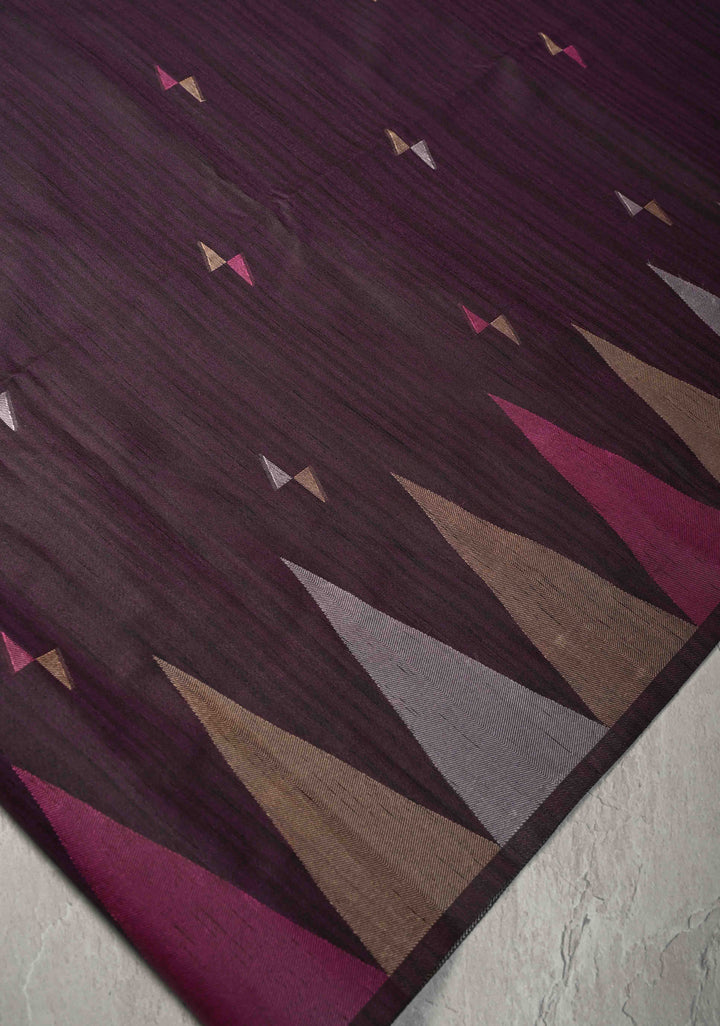 Dark Purple Kanchi Semi Silk Saree with Meenakari  Buttas and Multicolor Temple Border
