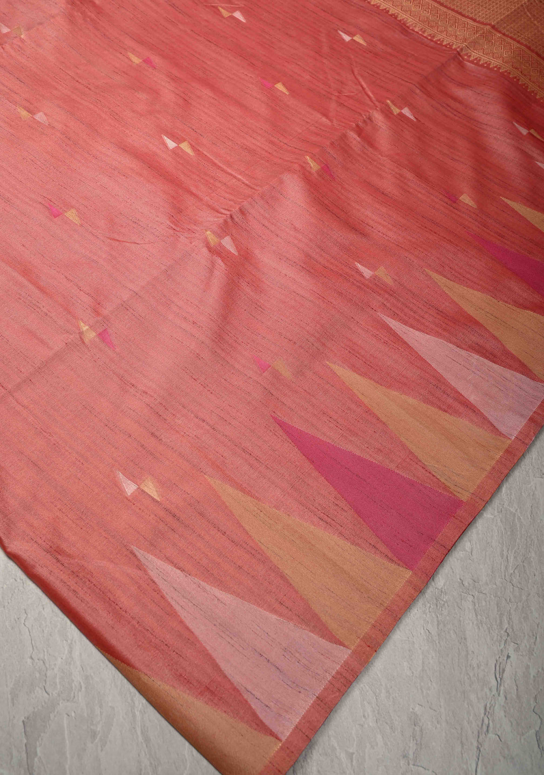 Rose Pink Kanchi Semi Silk Saree with Meenakari  Buttas and Multicolor Temple Border