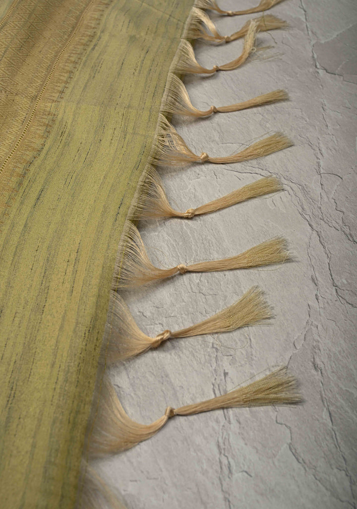 Pista Green Kanchi Semi Silk Saree with Meenakari  Buttas and Multicolor Temple Border