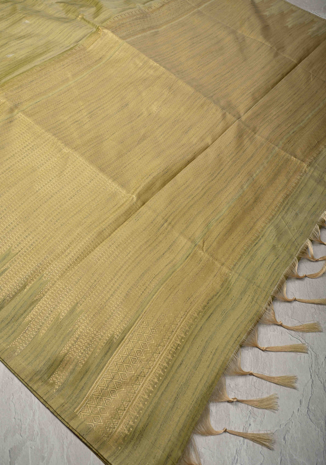 Pista Green Kanchi Semi Silk Saree with Meenakari  Buttas and Multicolor Temple Border