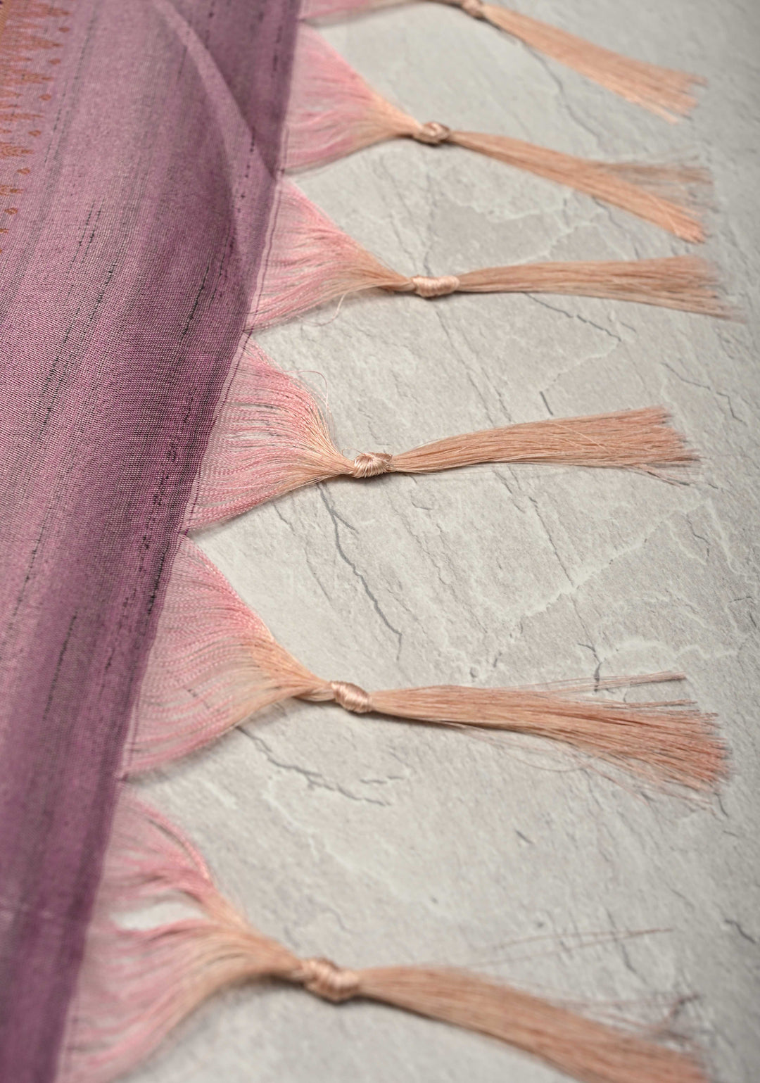 Mauve Kanchi Semi Silk Saree with Meenakari  Buttas and Multicolor Temple Border