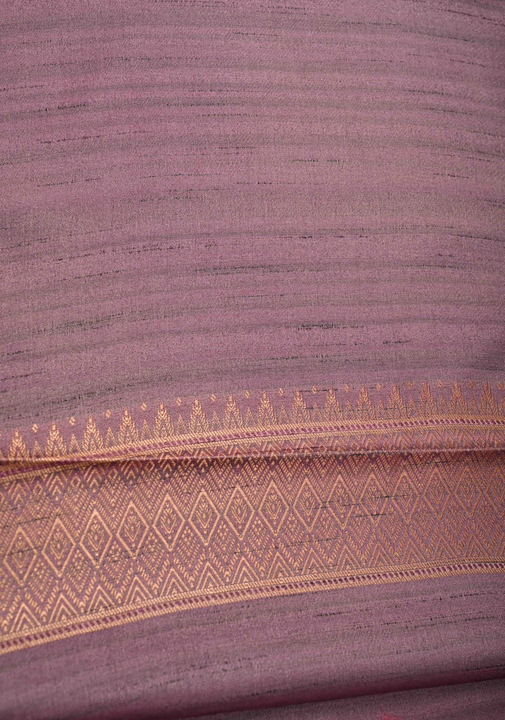 Mauve Kanchi Semi Silk Saree with Meenakari  Buttas and Multicolor Temple Border