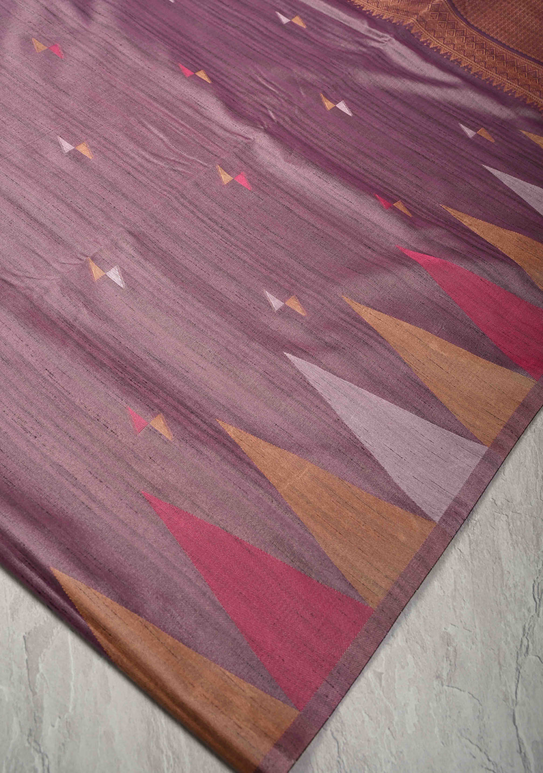 Mauve Kanchi Semi Silk Saree with Meenakari  Buttas and Multicolor Temple Border