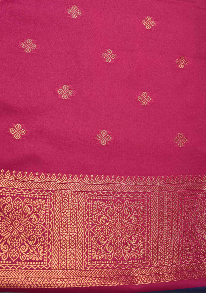Amethyst Dual tone Kanchi Semi Silk Saree with Paisley Zari Buttas and Geomatric Motifs on Border