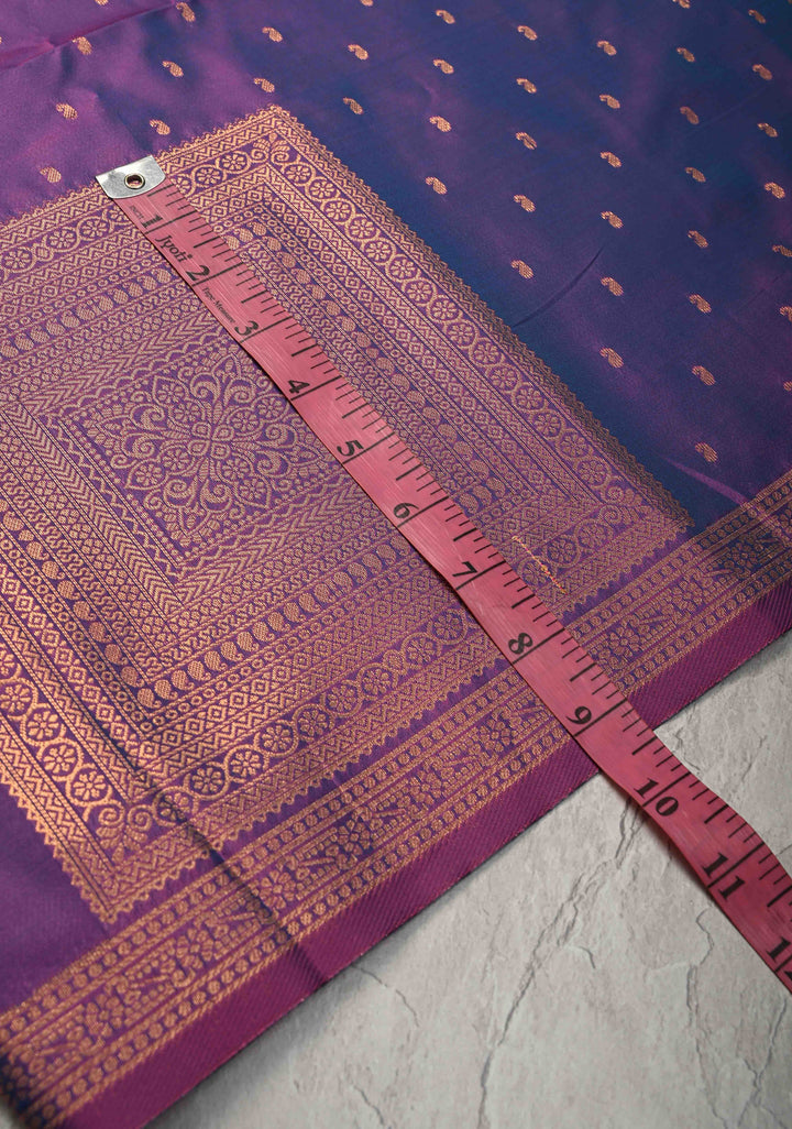 Amethyst Dual tone Kanchi Semi Silk Saree with Paisley Zari Buttas and Geomatric Motifs on Border