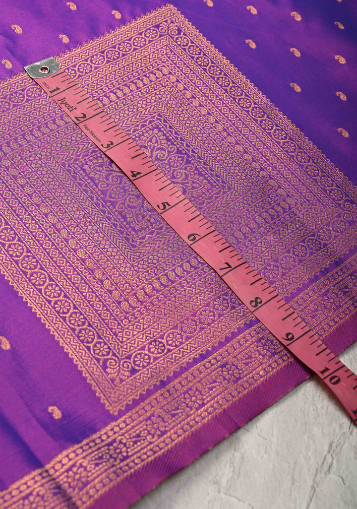 Purple Dual tone Kanchi Semi Silk Saree with Paisley Zari Buttas and Geomatric Motifs on Border
