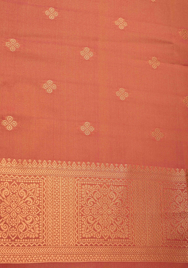 Olive Yellow Kanchi Semi Silk Saree with Paisley Zari Buttas and Geomatric Motifs on Border