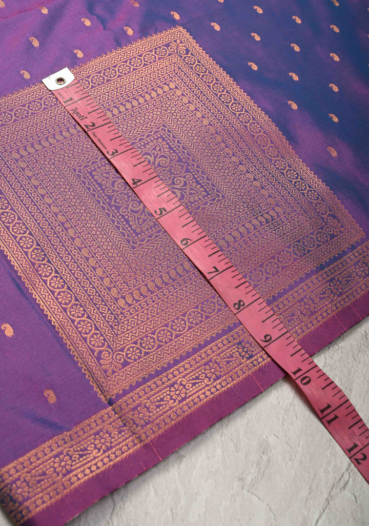 Purple Dual tone Kanchi Semi Silk Saree with Paisley Zari Buttas and Geomatric Motifs on Border