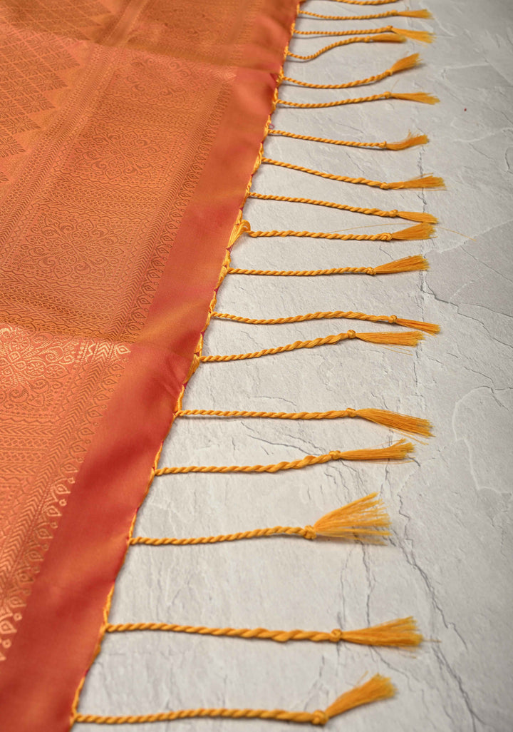 Plum Dual tone Kanchi Semi Silk Saree with Paisley Zari Buttas and Geomatric Motifs on Border