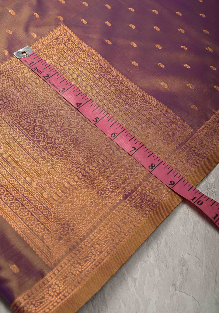 Plum Dual tone Kanchi Semi Silk Saree with Paisley Zari Buttas and Geomatric Motifs on Border