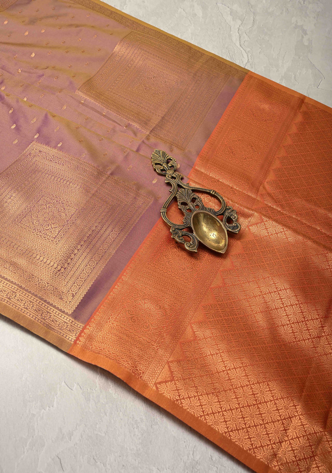 Plum Dual tone Kanchi Semi Silk Saree with Paisley Zari Buttas and Geomatric Motifs on Border