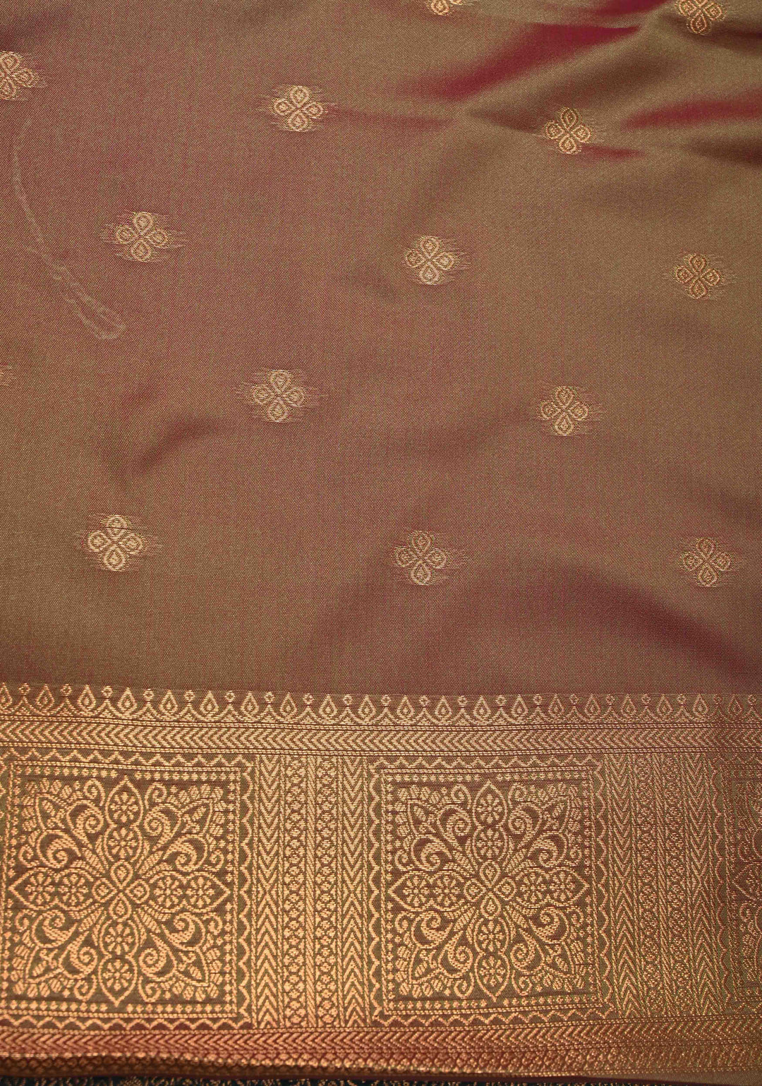 Peacock Blue Dual tone Kanchi Semi Silk Saree with Paisley Zari Buttas and Geomatric Motifs on Border