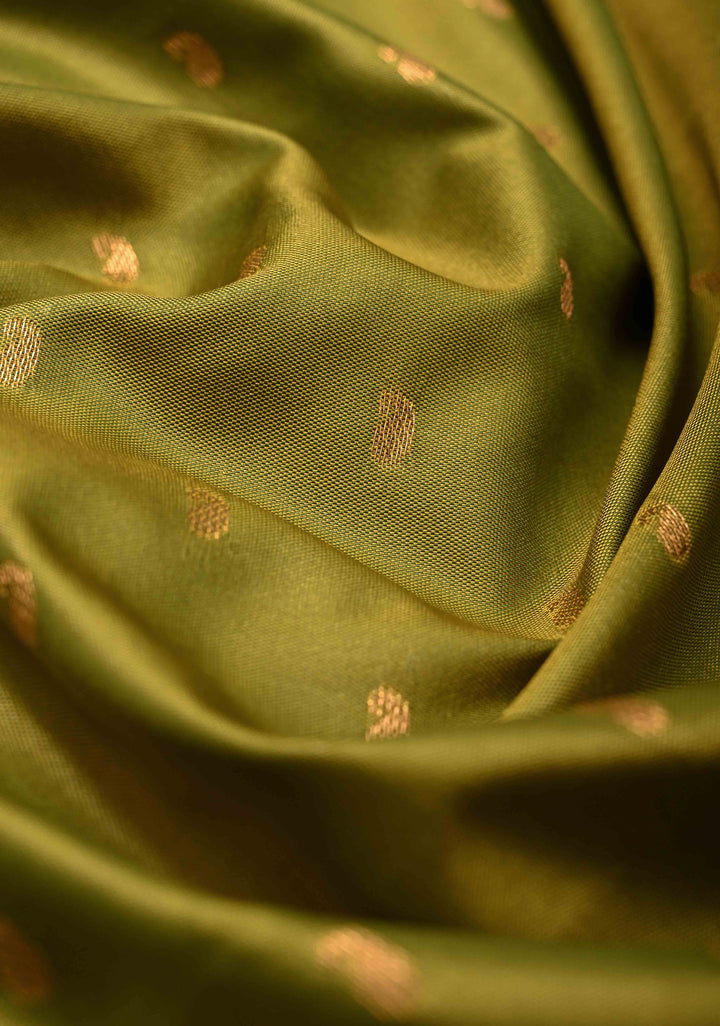Henna Green Dual tone Kanchi Semi Silk Saree with Paisley Zari Buttas and Geomatric Motifs on Border