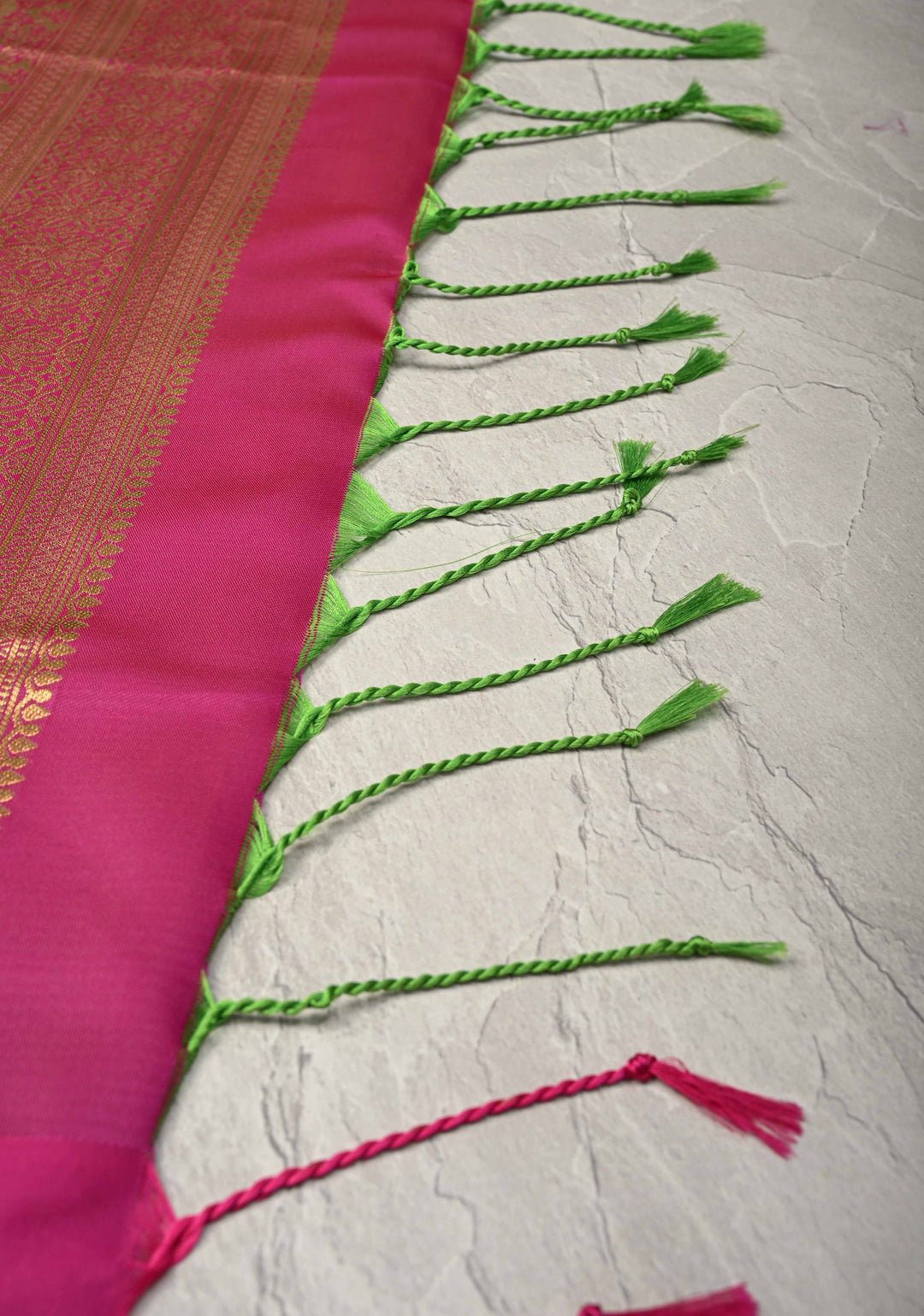 Muted Green Dual Tone Kanchi Semi Silk Saree with Floral Meenakari Buttas and Contrst Zari Border