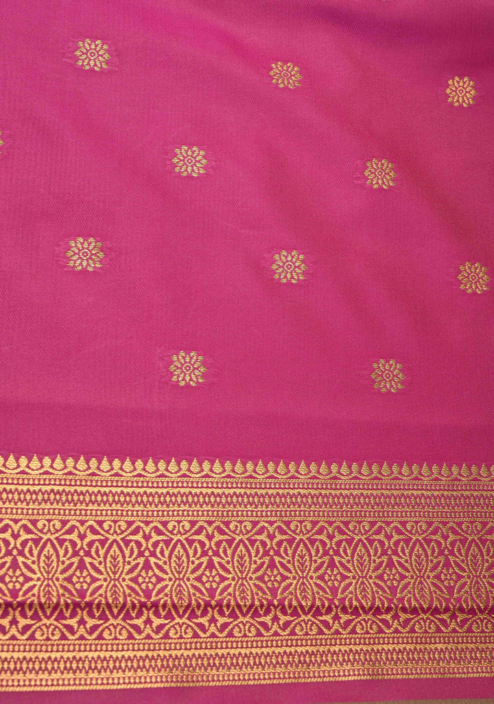 Muted Green Dual Tone Kanchi Semi Silk Saree with Floral Meenakari Buttas and Contrst Zari Border