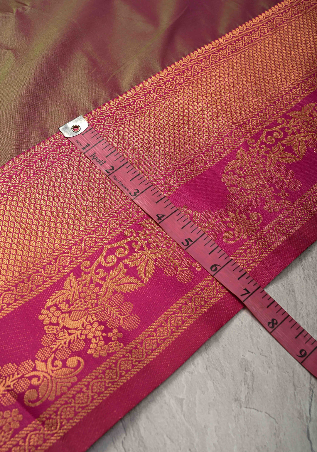 Muted Green Dual Tone Kanchi Semi Silk Saree with Floral Meenakari Buttas and Contrst Zari Border