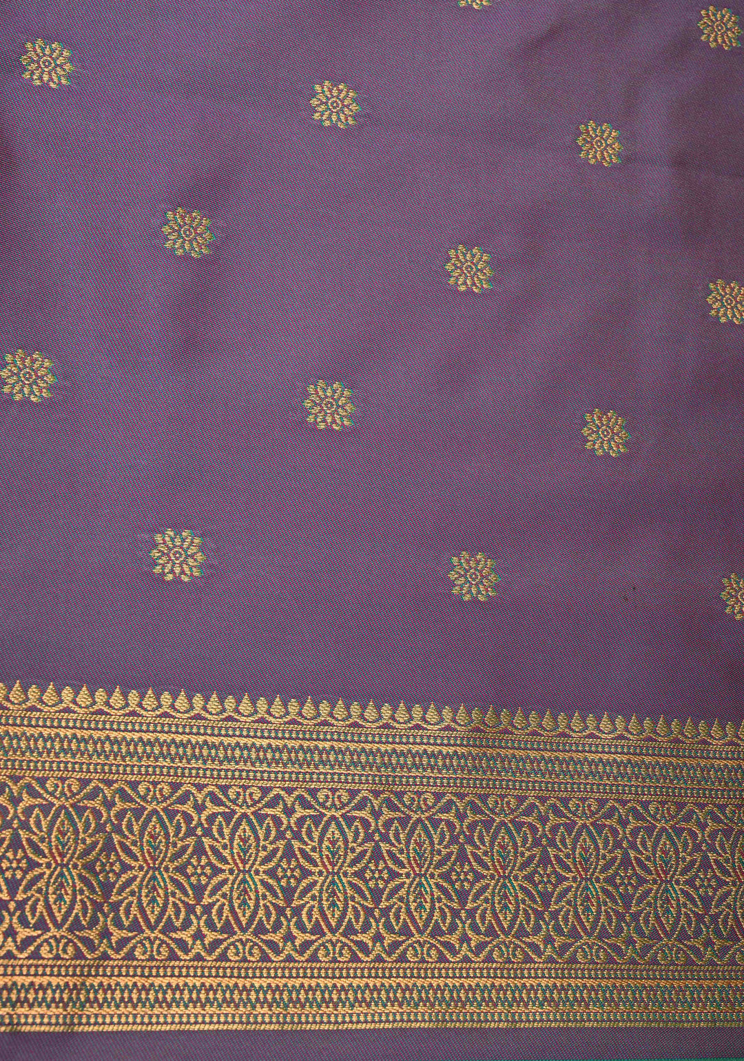 Parrot Green Kanchi Semi Silk Saree with Floral Meenakari Buttas and Contrst Zari Border